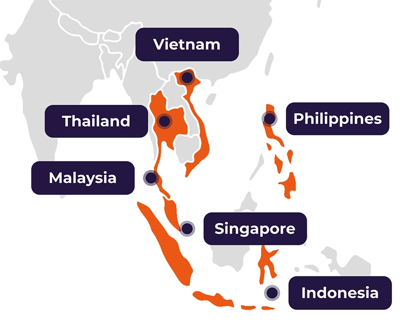 Southeast Asia coverage map